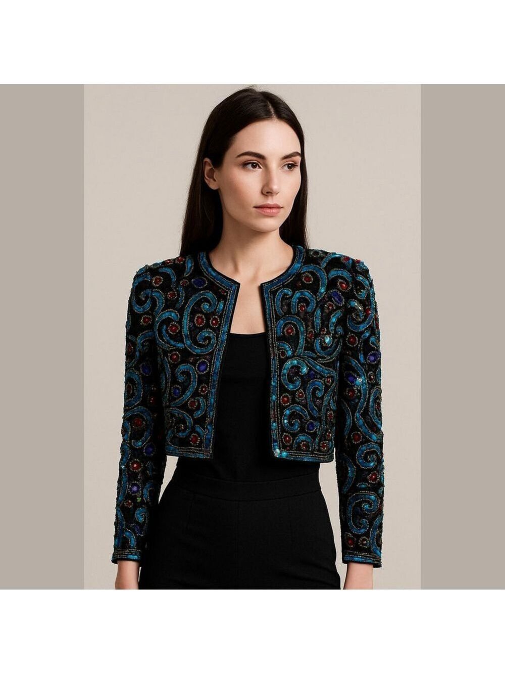 Vintage Sequin Croped Evening Jacket Blouse Jacket Semi Formal